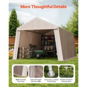 outdoor storage shed 10 x 15 ft portable storage tent with 2 roll up doors vents waterproof canopy shed shelter heavy duty frame patio garage carport for motorcycle lawn mower beige 5.jpg