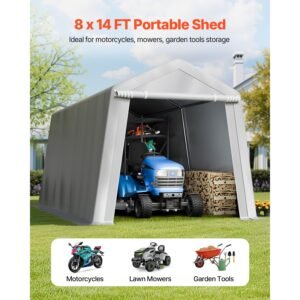 outdoor storage shed 8 x 14 ft portable storage tent with roll up door vents waterproof canopy shed shelter heavy duty frame patio garage carport for motorcycle lawn mower bike grey 1.jpg