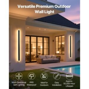 outdoor wall lights, 2 pack, 39.4 inch long strip modern exterior wall sconce light fixtures, 3000k warm white, ip65 waterproof anti rust outside wall mount lighting, for house, porch, garage
