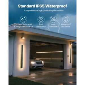 outdoor wall lights, 2 pack, 39.4 inch long strip modern exterior wall sconce light fixtures, 3000k warm white, ip65 waterproof anti rust outside wall mount lighting, for house, porch, garage