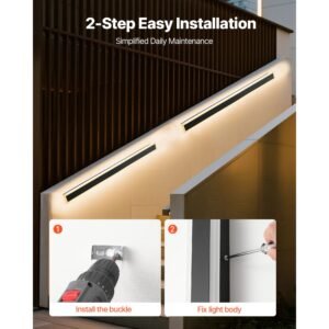 outdoor wall lights, 2 pack, 39.4 inch long strip modern exterior wall sconce light fixtures, 3000k warm white, ip65 waterproof anti rust outside wall mount lighting, for house, porch, garage