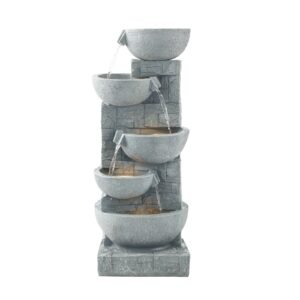 Outdoor Water Fountain, 31.5 in Height Fountain and Waterfall, 5-Tier Floor Standing Bowl-Shaped Cascading Fountains with LED Light and Pump, for Outdoor Indoor Garden, Home, Patio & Backyard
