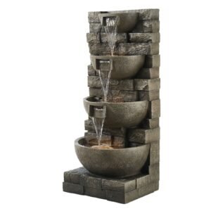Outdoor Water Fountain, 35.63 in Height Fountain and Waterfall, 4-Tier Floor Standing Cascading Fountains with LED Light and Pump, Block Stack Style, for Outdoor Indoor Garden, Patio & Backyard