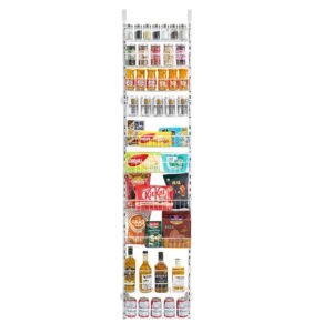 Over the Door Pantry Organizer, 10-Tier Pantry Organization and Storage, Heavy-Duty Steel Hanging Spice Rack, Adjustable Wall Seasoning Shelves, for Home Kitchen Laundry Room Bathroom, White
