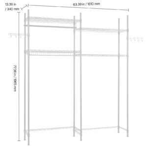 over washer and dryer storage shelves, 4 tiers laundry room drying rack with hanger rod and hooks, two rows adjustable washer shelves space saver, for laundry room storage & organization, white