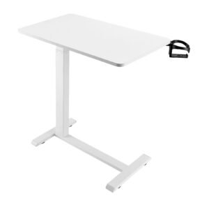 Overbed Table, Mobile Bed Side Table with 4 Hidden Wheels, Height Adjustable Rolling Laptop Desk with Cup Holder, Portable Particleboard Over Bed Desk for Home, Office, Study, White