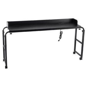 Overbed Table, Mobile Bed Side Table with 4 Wheels (2 with Brakes) and Power Socket, Height Adjustable Rolling Laptop Desk, Portable Particleboard Over Bed Desk for Home, Office, Study, Black