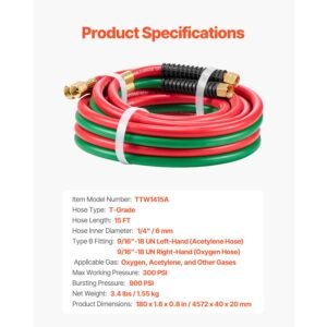oxygen acetylene hose 14 inch x 15ft oxy acetylene hose with 916 18 b fitting 300psi t grade welding cutting torch twin hose compatible with oxygen acetylene propane and other fuel gases 2.jpg