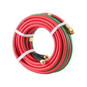 Oxygen Acetylene Hose, 1/4-Inch x 25FT Oxy Acetylene Hose with 9/16"-18 B Fitting, 300PSI T Grade Welding Cutting Torch Twin Hose, Compatible with Oxygen, Acetylene, Propane and Other Fuel Gases