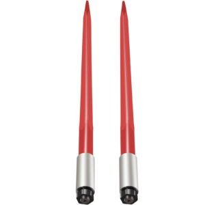 Pair Hay Spear 39" Bale Spear 3000 lbs Capacity, Bale Spike Quick Attach Square Hay Bale Spears 1 3/4", Red Coated Bale Forks, Bale Hay Spike with Hex Nut & Sleeve for Buckets Tractors Loaders