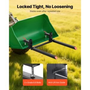 Pallet Forks, 2000 lbs Clamp on Pallet Forks, 43-Inch Total Length Heavy-Duty Tractor Fork with Adjustable Stabilizer Bar for Tractor Attachments, Loader Bucket, and Skid Steer, Black
