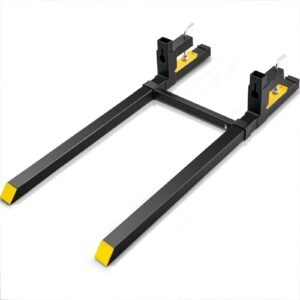 Pallet Forks, 2000 lbs Tractor Bucket Forks, 60" Total Length Clamp on Pallet Forks with Adjustable Stabilizer bar, Heavy Duty Pallet Forks for Tractor Attachments, Skid Steer, Loader Bucket