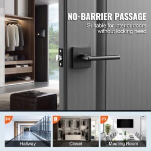 passage door handle 1 pack matte black door lever left or right handing reversible lever non locking 45 rotation to open square interior door handles for hallways closets meeting spaces 1.jpg