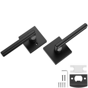 Passage Door Handle, 1 Pack Matte Black Door Lever, Left or Right Handing Reversible Lever Non-Locking, 45° Rotation to Open, Square Interior Door Handles for Hallways, Closets, Meeting Spaces