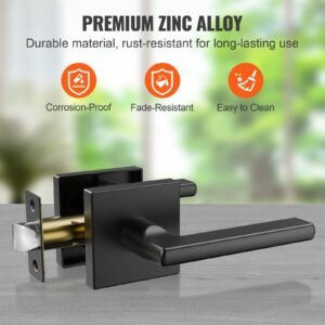 passage door handle 1 pack matte black door lever left or right handing reversible lever non locking 45 rotation to open square interior door handles for hallways closets meeting spaces 4.jpg