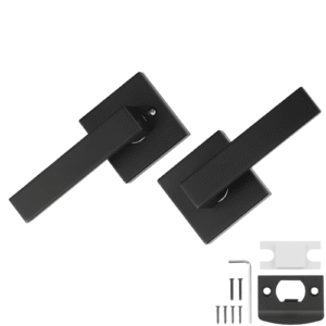 Passage Door Handle, 5 Pack Matte Black Door Lever, Left or Right Handing Reversible Lever Non-Locking, 45° Rotation to Open, Universal Square Interior for Hallways, Closets, Meeting Spaces