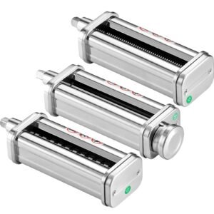 Pasta Attachment for KitchenAid Stand Mixer, Stainless Steel Pasta Roller Cutter Set Including Pasta Sheet Roller, Spaghetti and Fettuccine Cutter, 8 Adjustable Thickness Knob Pasta Maker, 3Pcs