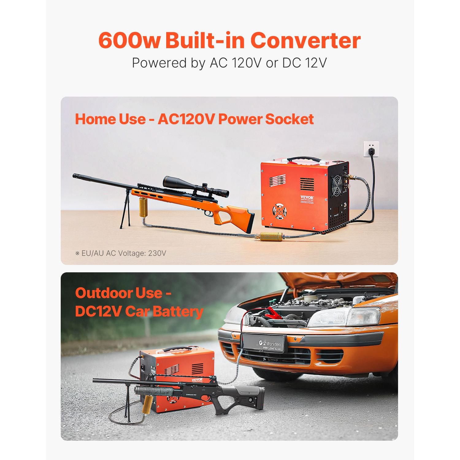 pcp air compressor, 4500psi/30mpa portable pcp airgun compressor with built in converter & fan cooling system, dc12v/ac120v manual stop air rifle, paintball and scuba tank compressor pump