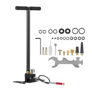 PCP Hand Pump, 3 Stage, High Pressure Air Rifle Filling Stirrup Pump, Max 41.37 MPa 6000 PSI, with Oil-Moisture Filter, Pressure Gauge, Stainless Steel Body, for Airguns Paintball Tire Filling