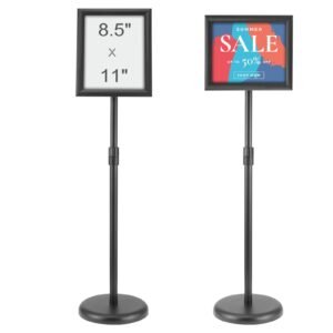 Pedestal Sign Holder, 8.5 x 11 Inch Vertical and Horizontal Adjustable Poster Stand, Heavy-Duty Floor Standing Sign Holder with Round Base for Display, Advertisement, and Outdoor, Black
