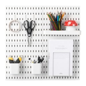 Pegboard Combination Kit, 11" x 11" Plastic Pegboard, 4 Panels, Peg Board Wall Organizer Kit with Accessories, for Garage Tool Storage Kitchen Living Room Craft Room Office Bathroom Home, White