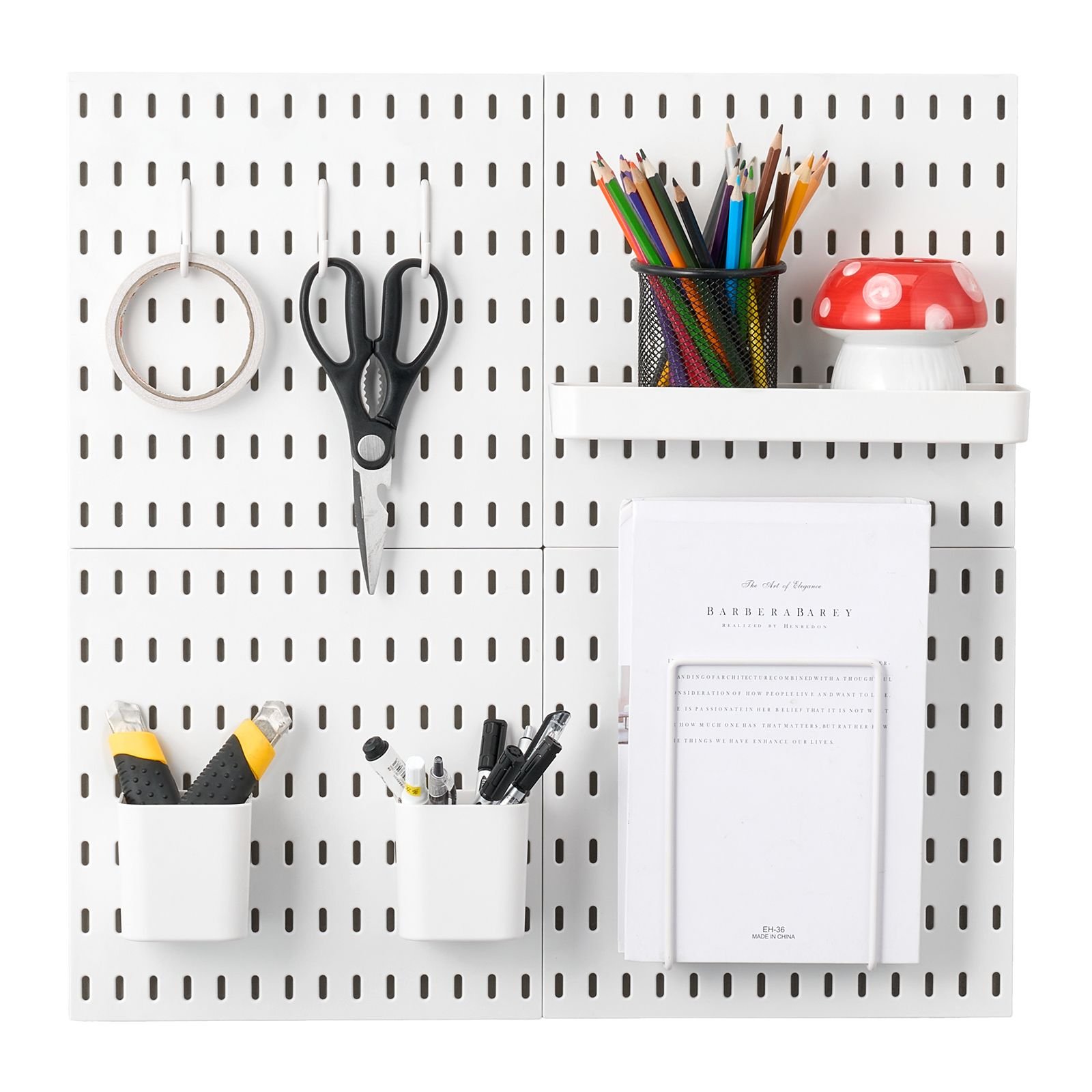 pegboard combination kit 11 x 11 plastic pegboard 4 panels peg board wall organizer kit with accessories for garage tool storage kitchen living room craft room office bathroom home white.jpg