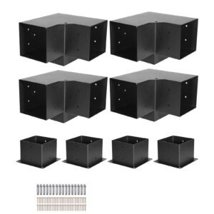 Pergola Bracket Kit, 6x6 Inch (Inner Size 5.5x5.5), 4 Pcs 3-Way Heavy Duty Corner Bracket Woodworks DIY Post Base Kit, Easy Installation Wooden Beams for Gazebos, Patio Pergolas, Log Cabin