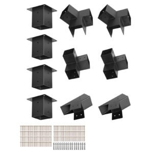 Pergola Kit, 4x4 Inch Pointed-Roof Pergola Brackets for 3.5x3.5 In Lumbers in Actual Size, 3-Way / 4-Way Gazebo Bracket with Post Bases & Ridge Brackets for Outdoor Pergolas Gazebo Shed, 14 Pcs