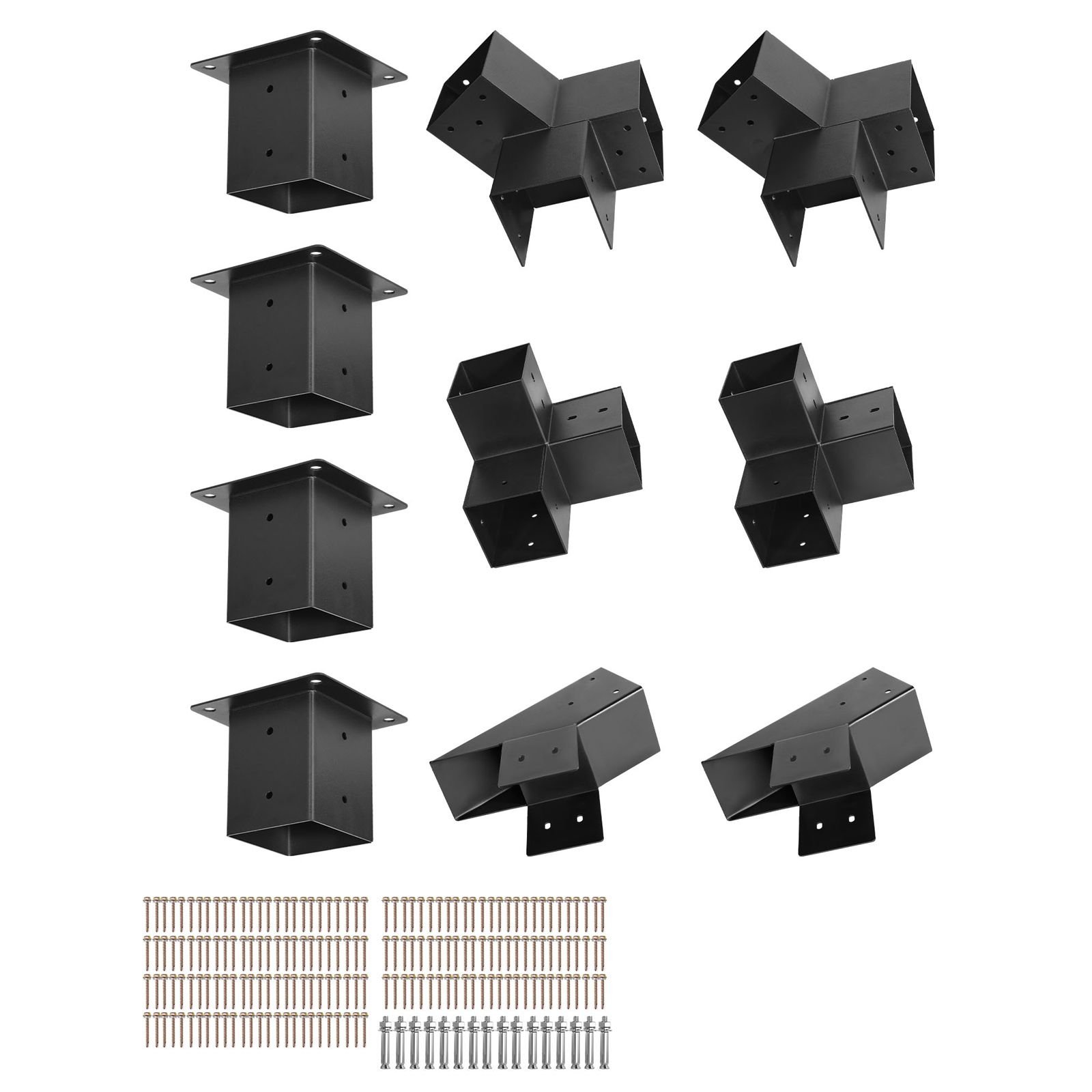 pergola kit, 4x4 inch pointed roof pergola brackets for 3.5x3.5 in lumbers in actual size, 3 way / 4 way gazebo bracket with post bases & ridge brackets for outdoor pergolas gazebo shed, 14 pcs
