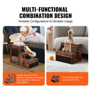 pet bunk bed with removable stairs dogcat window perch with storage multi level bed window perch dog bedside sleeper couch small pet seat platform indoor use rustic brown 2.jpg