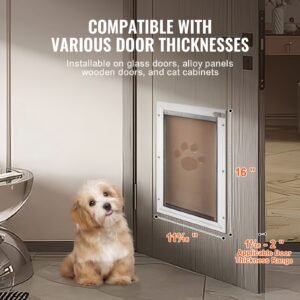 pet door 113 x 1602 aluminum frame with lock and flap system weatherproof doggy door easy to install in interior or exterior doors pet door suitable for cat doggie kitties white m 3.jpg
