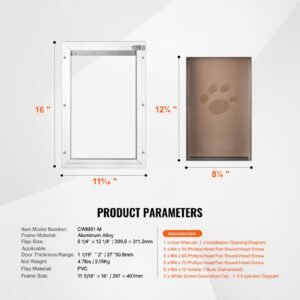 pet door 113 x 1602 aluminum frame with lock and flap system weatherproof doggy door easy to install in interior or exterior doors pet door suitable for cat doggie kitties white m 5.jpg