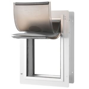 Pet Door, 14.25" x 21.1" Metal Frame with Lock and 3-Flap System, Weatherproof Doggy Door, Easy to Install in Interior or Exterior Walls, Pet Door Suitable for Cat Doggie Kitties (White-Large)