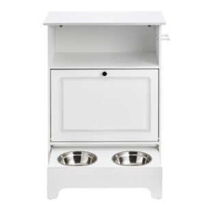 Pet Feeding Station with 2 Stainless Steel Bowls, Elevated Dog Bowls with Storage, Dog Food Storage and Feeder Station with Tilt Out Storage Cabinet, Pet Toy Storage Organizer, for Small Dogs