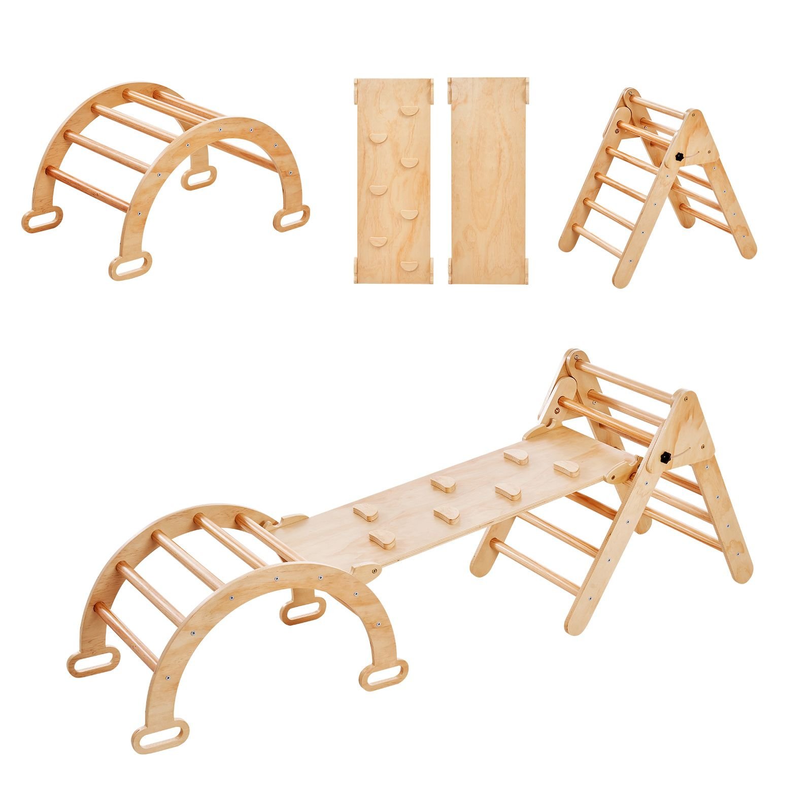 pikler triangle set 5 in 1 toddler climbing toys indoor playground ramp and arch montessori climbing set with triangle medium size wooden climbing gym for toddlers 1 3 years wood color.jpg