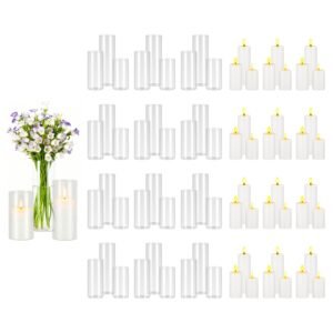 Pillar Candles and Glass Vases Set 72 Pcs, Clear Cylinder Hurricane Candle Holders for Wedding Centerpieces, Tall Vase for Table Decor, Wedding Party, Thanksgiving,White (2.56" x 4.7",5.9",7.9")