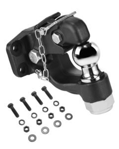 Pintle Hook, 20000 lbs Towing Capacity, Trailer Hitches Receiver Hook Combination 2-inch Hitch Ball, Fits for 2.5 to 3-inch Lunette Ring with Mounting Kit, Wear-resistant, Black Powder Coat