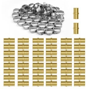 Pipe Fittings, 1/2" 50PCS Brass Pipe Fittings, Clamp-style Straight-Through Pipe Connector Brass Air Fittings, Heavy Duty Plumbing Fittings Tube Adapter for Heating/Shower Systems,Water Pipes