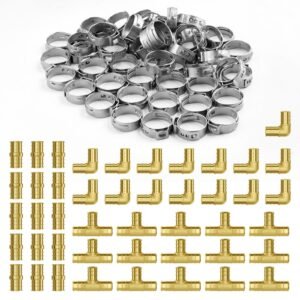 Pipe Fittings, 3/4" 45PCS (15xStraight, 15xElbows, 15xTees) Brass Pipe Fittings, Push-Fit Pipe Connector Brass Air Fittings, Plumbing Fittings Adapter for Heating/Shower Systems, Water Pipes