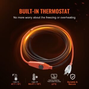 pipe heating cable 12ft 7wft heat tape for pipes with built in thermostat water pipe heat cable protects pvc hose metal and plastic pipe from freezing 1.jpg