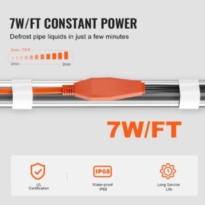 pipe heating cable 12ft 7wft heat tape for pipes with built in thermostat water pipe heat cable protects pvc hose metal and plastic pipe from freezing 2.jpg