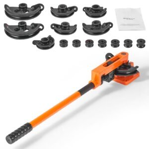 Pipe Tube Bender, 3/8" to 1" OD Manual Pipe Tube Bender with 7 Bending Dies, 180° Copper Aluminum Pipes Bending Tools for HVAC Air Conditioning Refrigerator Auto Repair