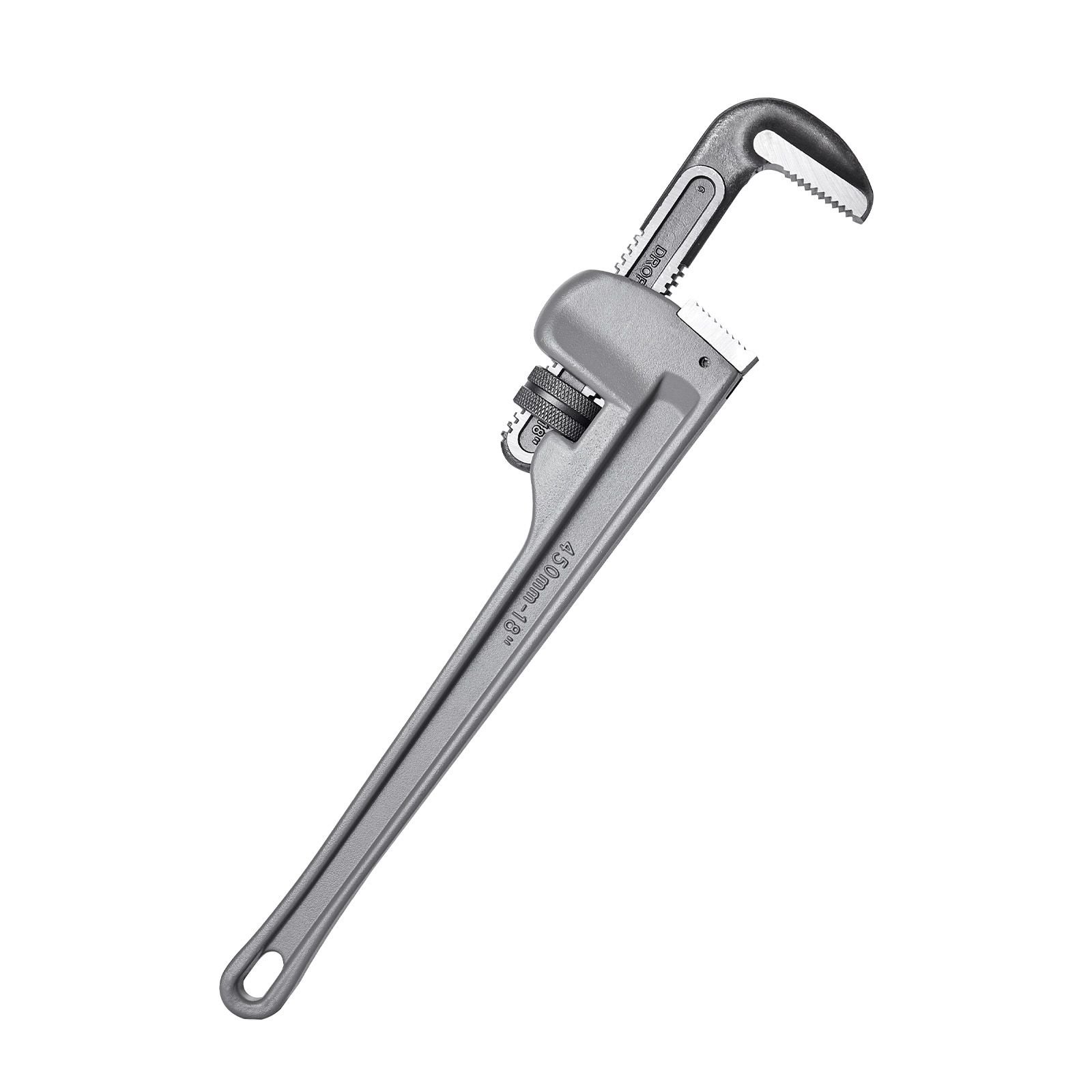 pipe wrench 18 aluminum straight pipe wrench adjustable plumbing wrench with high strength jaw and ergonomic handle easy to carry hangable design for water pipes automotive repairs.jpg