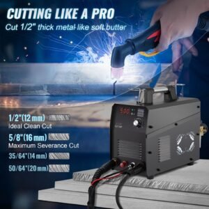 Plasma Cutter, 50Amp, Non-Touch Pilot Arc Air Cutting Machine with Torch, 110V/220V Dual Voltage AC IGBT Inverter Metal Cutting Equipment for 1/2" Clean Cut Aluminum and Stainless Steel