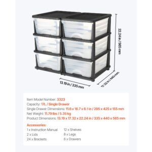 Plastic Storage Drawers, 2 Pack Storage Organizer Drawer, 6 Drawers Closet Organization and Storage Dividers, Dresser Organizer Clear Bins for Office Supplies, Craft Rooms, Classrooms and Home