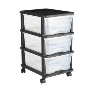 Plastic Storage Drawers Cart, 3 Drawers Storage Organizer with Wheels, Rolling Closet Organization and Storage Dividers, Dresser Organizer Clear Bins for Office Supplies, Craft Rooms, Classrooms