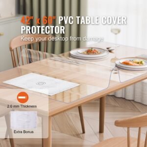 Plastic Table Cover, 42 x 60 Inch 2.0 mm Thick Clear Table Protector, Rectangle PVC Desk Mat, Waterproof & Easy Cleaning Desk Pad Tablecloth, for Office Dresser Dining Room Table Night Stand