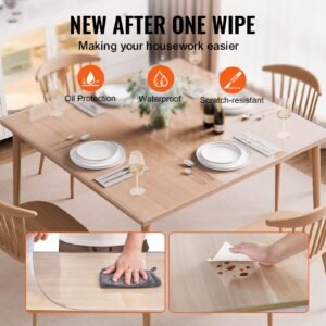 Plastic Table Cover, 48 x 48 Inch 1.5 mm Thick Clear Table Protector, Square PVC Desk Mat, Waterproof & Easy Cleaning Desk Pad Tablecloth, for Office Dresser Dining Room Table Night Stand