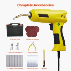 plastic welding kit, 220w plastic welder gun with 1200pcs hot staples & 76pcs welding rods, professional hot staple welding gun with led light, carrying case for kayak, toys, car bumper repair