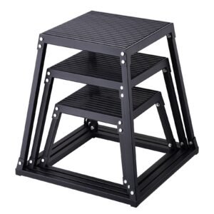 Plyometric Jump Boxes, 12/18/24 Inch Plyo Box, Platform and Jumping Agility Box, Anti-Slip Fitness Exercise Step Up Box Set for Home Gym Training, Conditioning Strength Training, Black